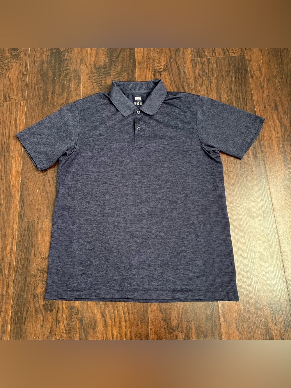 Uniqlo DRY-EX Polo Shirt Mens Large Navy Heather Golf Performance Odor Control